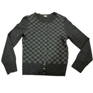 Halogen 100% cashmere check pattern button down sweater size small grey